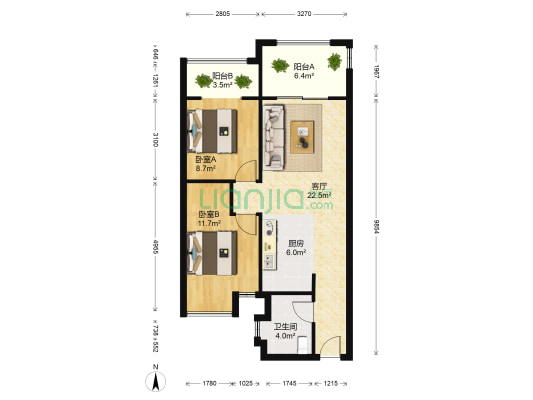 绿地海森林 2室1厅1卫 71平方