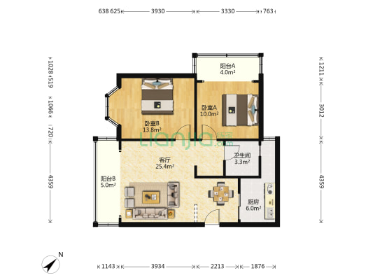 倮果花园西院 2室1厅1卫 85平方