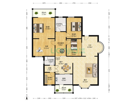 二十一世纪花园二期 6室2厅2卫 159平方