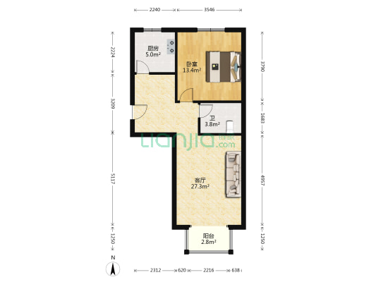 滨湖庄园 1室1厅1卫 68平方