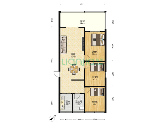 万顺路 3室1厅1卫 78平方