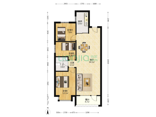 碧桂园御品 3室1厅1卫 105平方