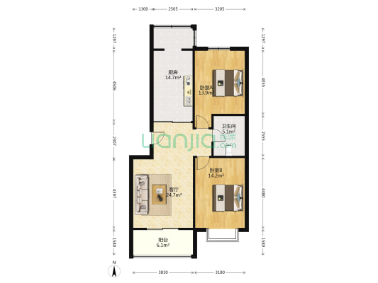 此房满五税费低，视野宽阔，全天采光-户型图