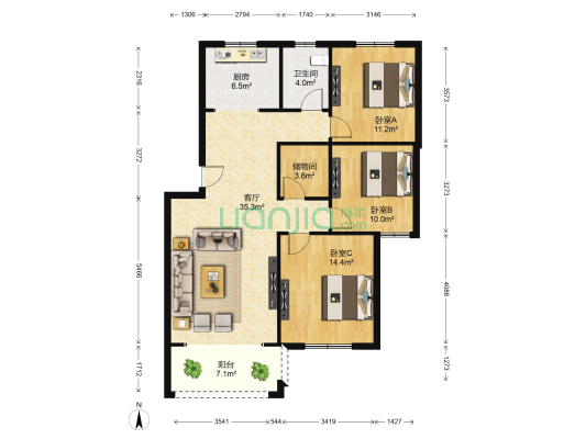 仁文世家 3室1厅1卫 106平方