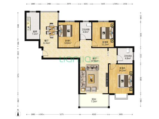 金水湾2号院 3室2厅2卫 148平方