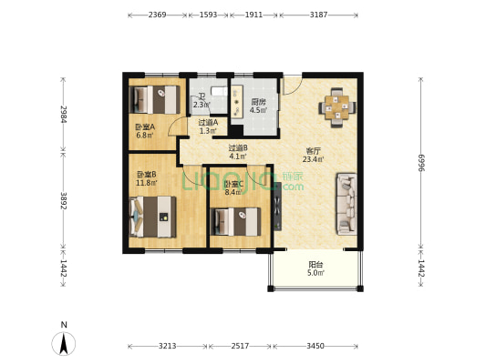 太平洋城中城二期 3室1厅1卫 93平方