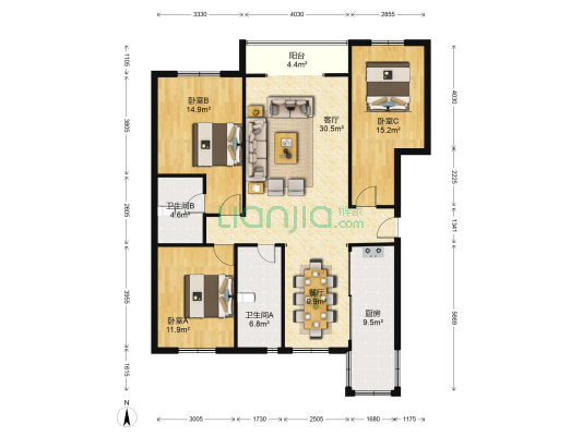 晨曦家园 3室2厅2卫 134平方