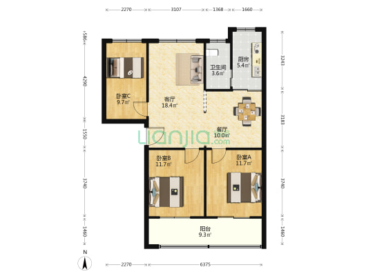 汽电宿舍 3室2厅1卫 90平方
