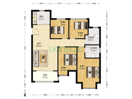 弘阳上水 4室1厅2卫 109平方