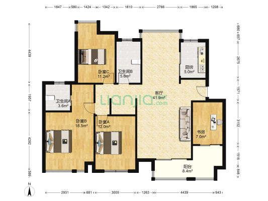 新城盛景园D区 4室1厅2卫 126平方