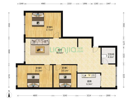 和谐小区 3室1厅1卫 115平方