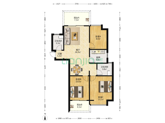 恒力·海悦城 3室1厅2卫 99平方