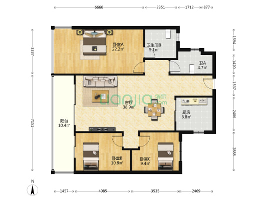 精装大平层，品质次新小区，看房方便-户型图