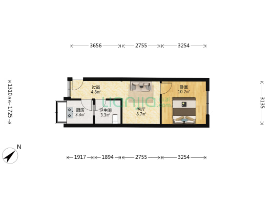 六合社区 1室1厅1卫 39平方