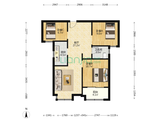 静雅嘉园和谐园 3室1厅1卫 88平方