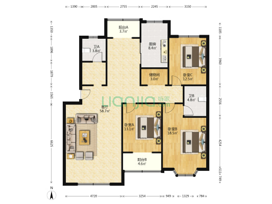 网通公司家属楼 3室1厅2卫 153平方