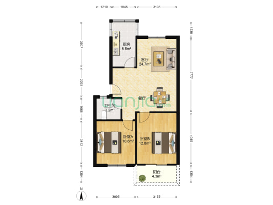 万寿阁 2室1厅1卫 80平方