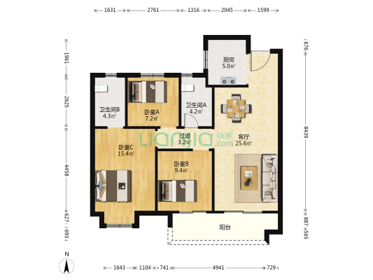 新希望锦粼九里一期 3室1厅2卫 106平方