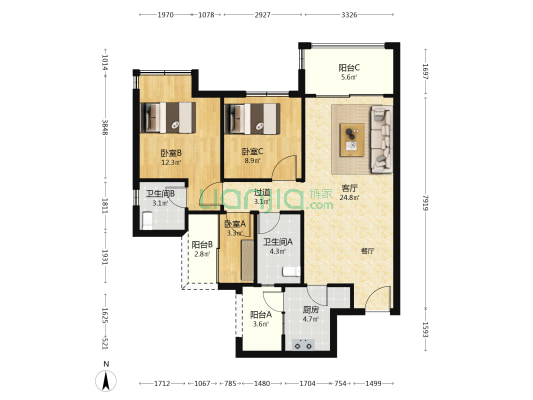 融锦新时代广场 3室1厅2卫 94平方