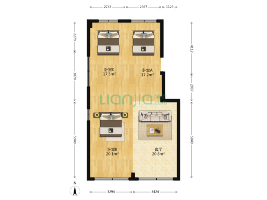 兴湖小区 3室1厅0卫 110平方