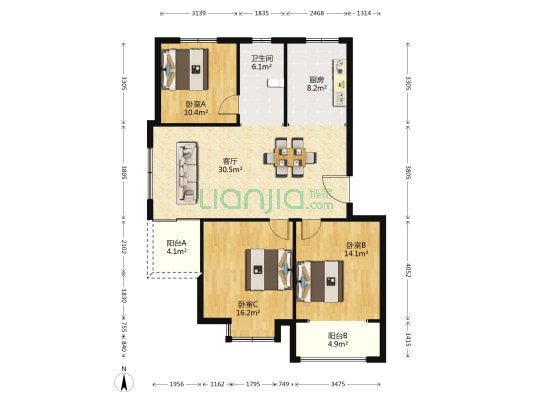南馨豪庭 3室1厅1卫 109平方