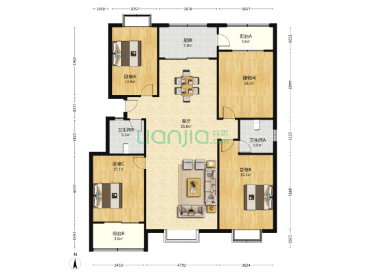 舜兴花园 3室1厅2卫 181平方