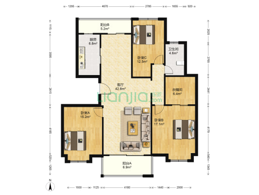 橡树湾 3室1厅1卫 143平方
