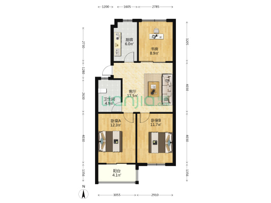 营桥河沿 3室1厅1卫 80平方