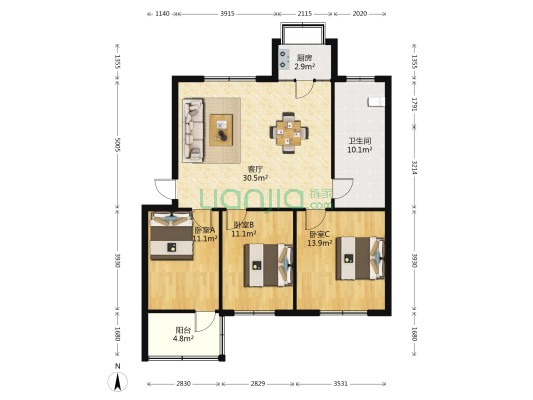 地质八队家属院南院 3室1厅1卫 99平方
