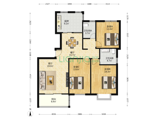浦江世博家园六街坊 3室2厅2卫 120平方