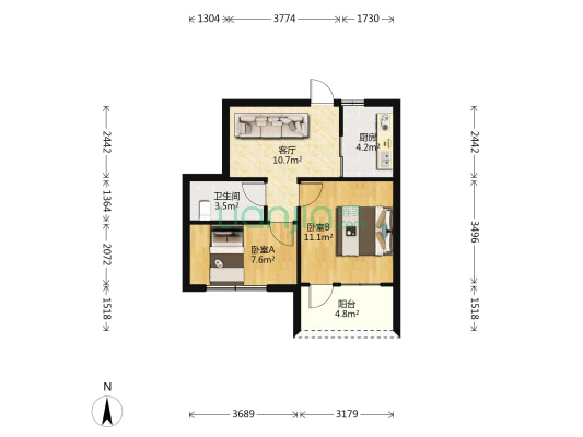 中亭街C区利业苑 2室1厅1卫 51平方