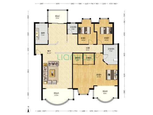 锦园小区 3室1厅2卫 170平方