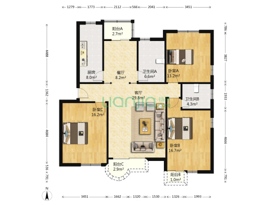 嘉憬河畔公寓 3室2厅2卫 125平方