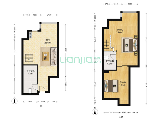 高新品阁 2室1厅2卫 50平方