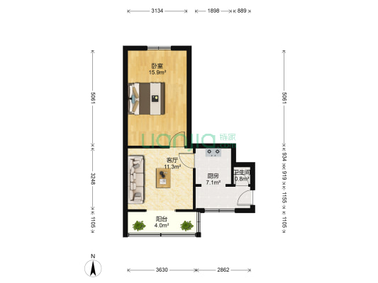 玉双路5号 1室1厅1卫 44平方