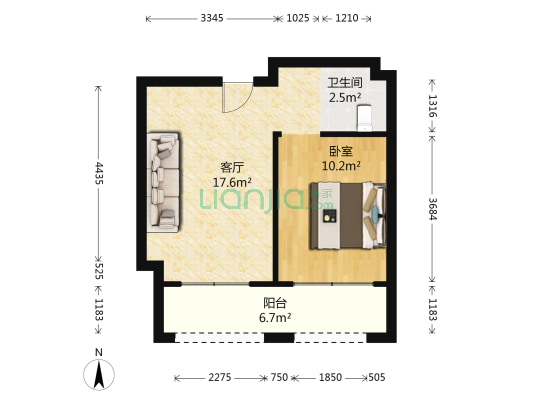 蓝色港湾三期 1室1厅1卫 46平方