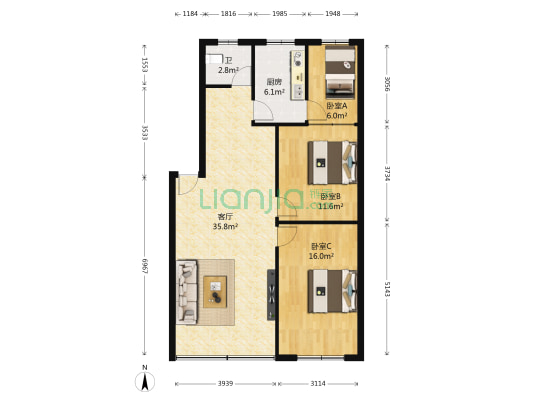 仁和街185号 3室1厅1卫 101平方