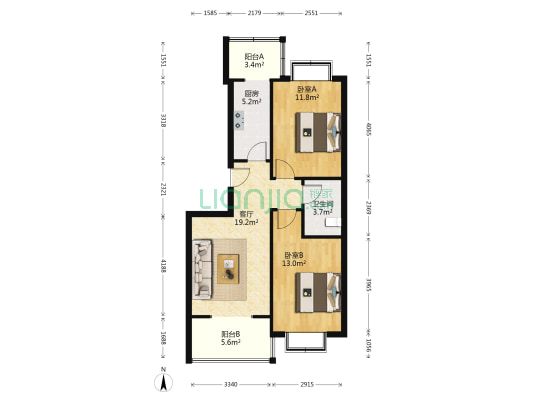 悦明园 2室1厅1卫 80平方