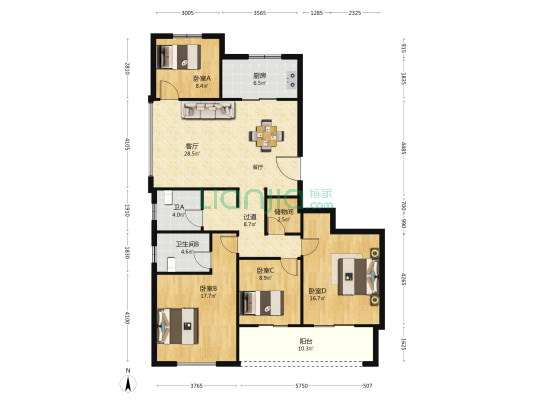 三里江印 4室1厅2卫 167平方