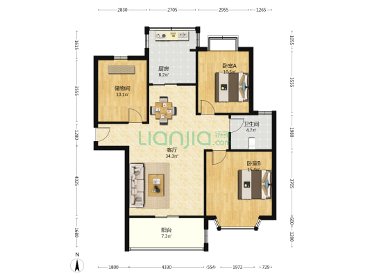 公园驿街广场 2室1厅1卫 113平方