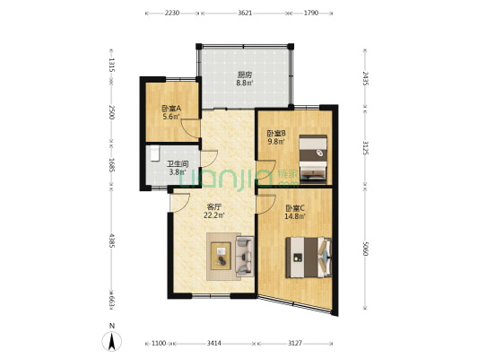 新工房铁路住宅小区 3室1厅1卫 65平方