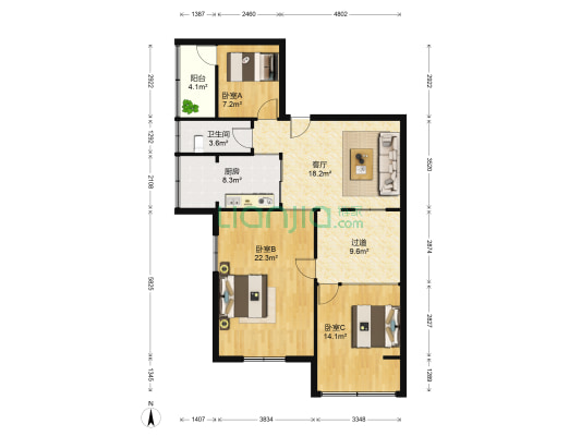 朝山街42号 3室1厅1卫 106平方