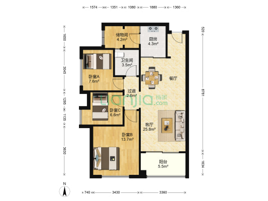 珠江郦城薰衣道 3室1厅1卫 94平方