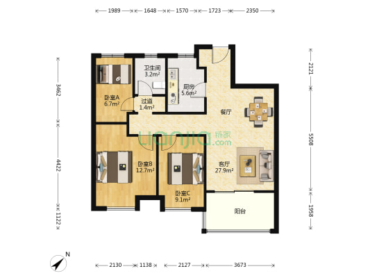 万科城 3室1厅1卫 91平方