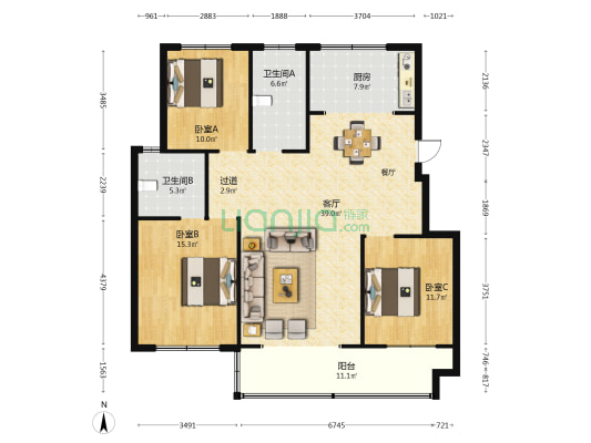 和樾佳苑 3室1厅2卫 130平方