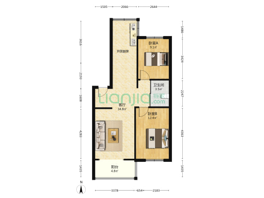 绿茵家苑 2室1厅1卫 85平方