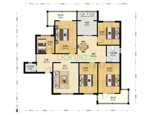 皇城东路56号 5室2厅2卫 176平方