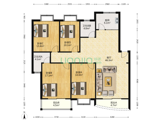 康居苑 4室1厅2卫 143平方