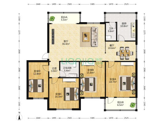 中石化宿舍 4室2厅2卫 128平方
