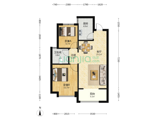 中梁燕澜风华 2室1厅1卫 81平方